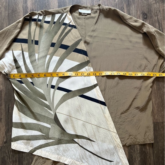 Genny Silk Multicolor Cardigan Wrap Tie Front Silky High Low Flowy Top Blouse 8 - Picture 16 of 16